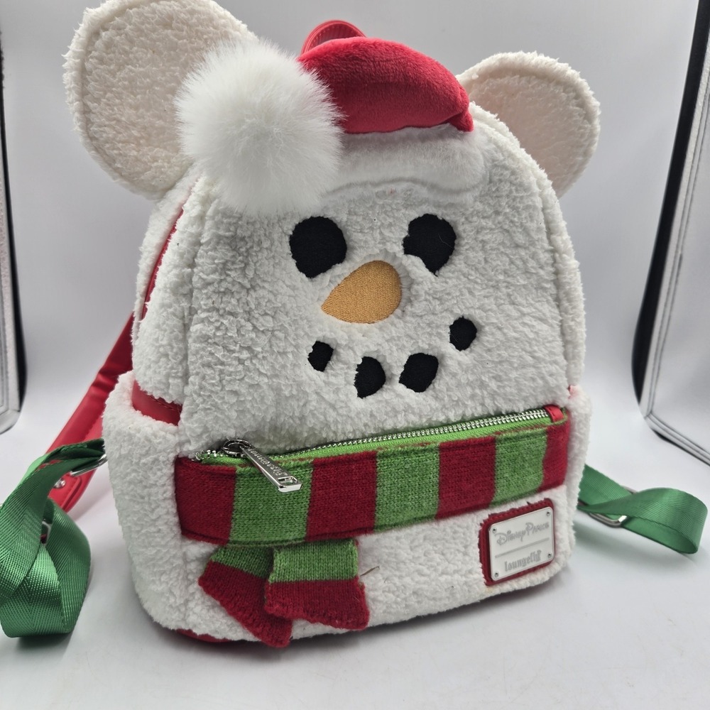 Loungefly Disney Parks Mickey Snowman  Mini Backpack White Holiday Bag Exc+